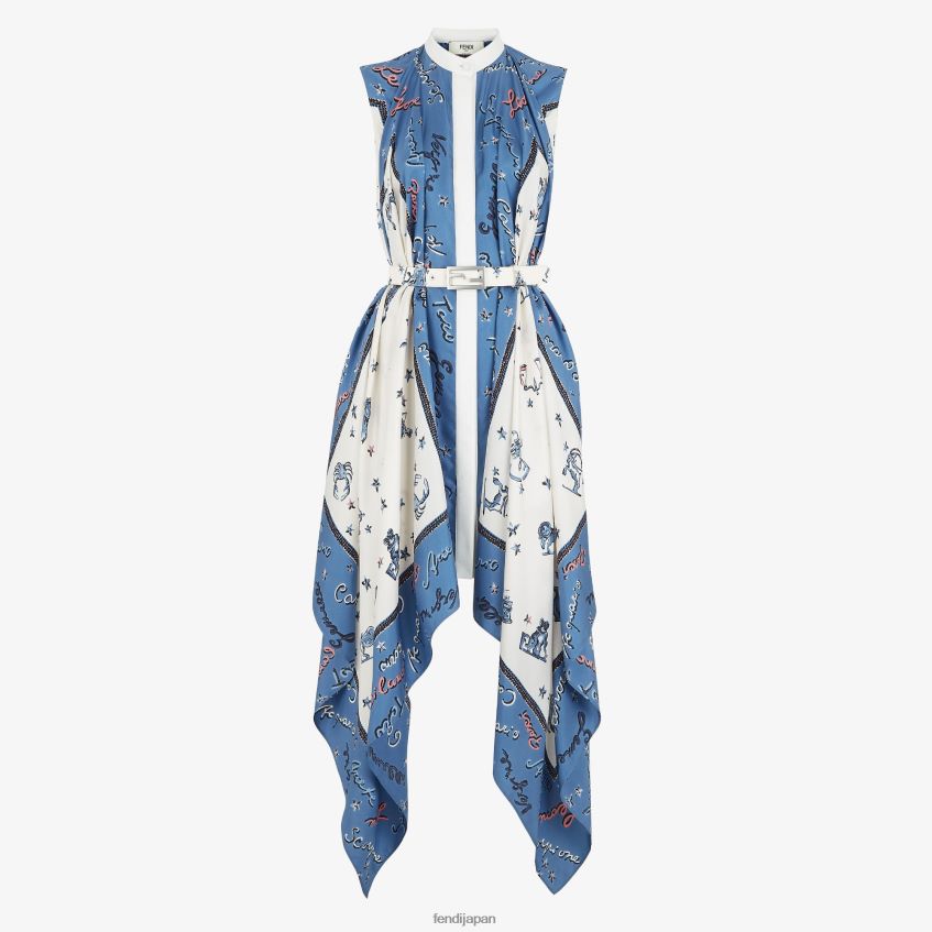 jp Fendi 女性 シルクドレス 青 20L42T1039 衣服