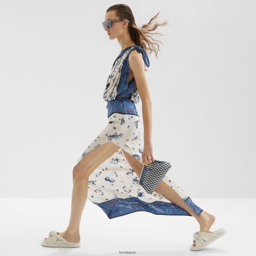 jp Fendi 女性 ツートンカラー シルク ワンショルダードレス 多色 20L42T1042 衣服