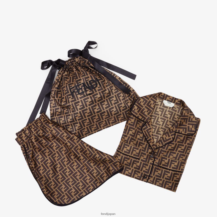 jp Fendi 女性 シルクパジャマ 茶色 20L42T1063 衣服