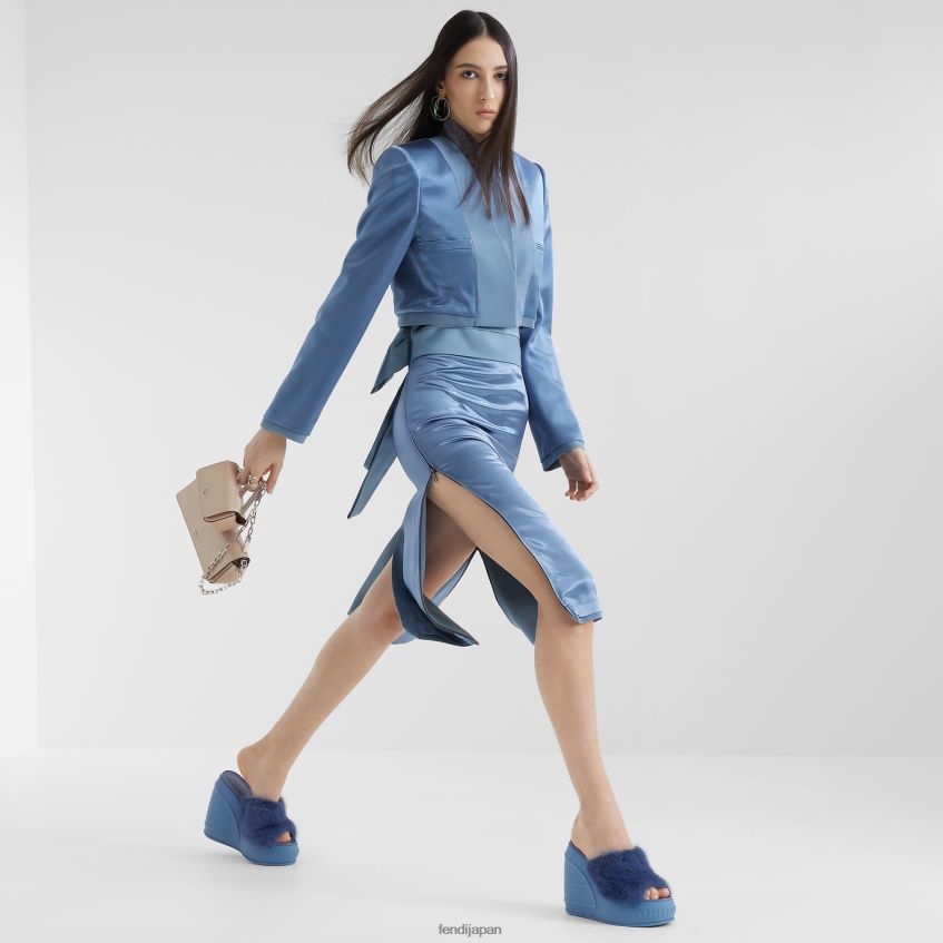 jp Fendi 女性 サテンとウールのギャバジンジャケット 青 20L42T1125 衣服