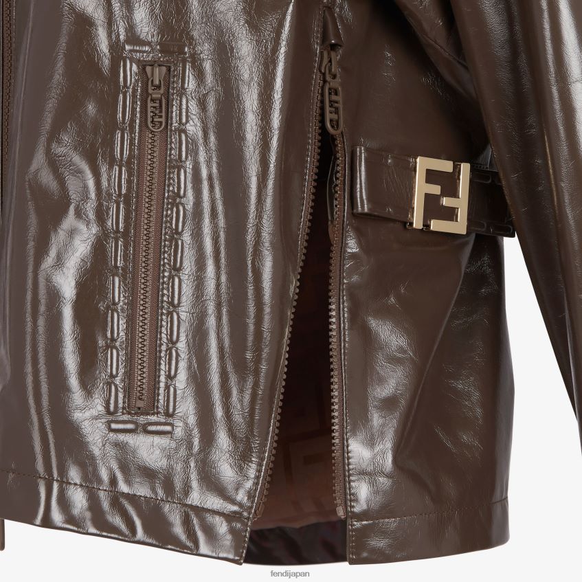 jp Fendi 女性 光沢のあるレザージャケット 茶色 20L42T1169 衣服