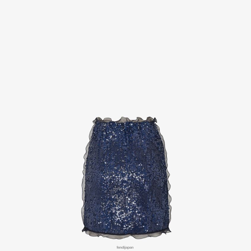 jp Fendi 女性 スパンコール刺繍入りミニスカート 青 20L42T1183 衣服