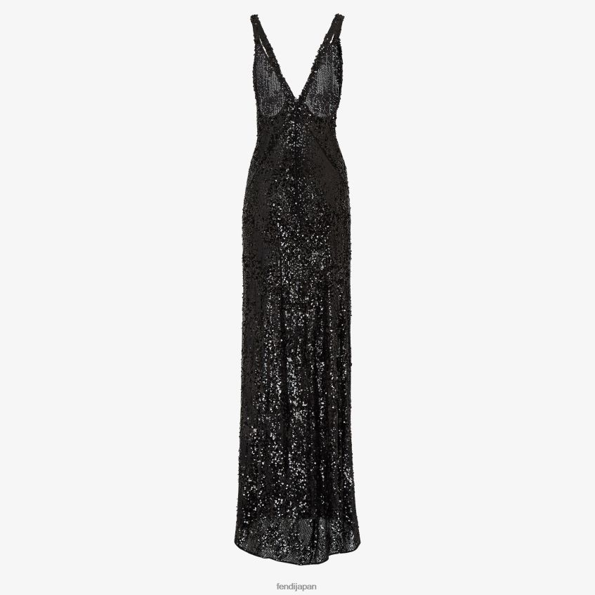 jp Fendi 女性 スパンコールとシフォンのドレス 黒 20L42T1184 衣服