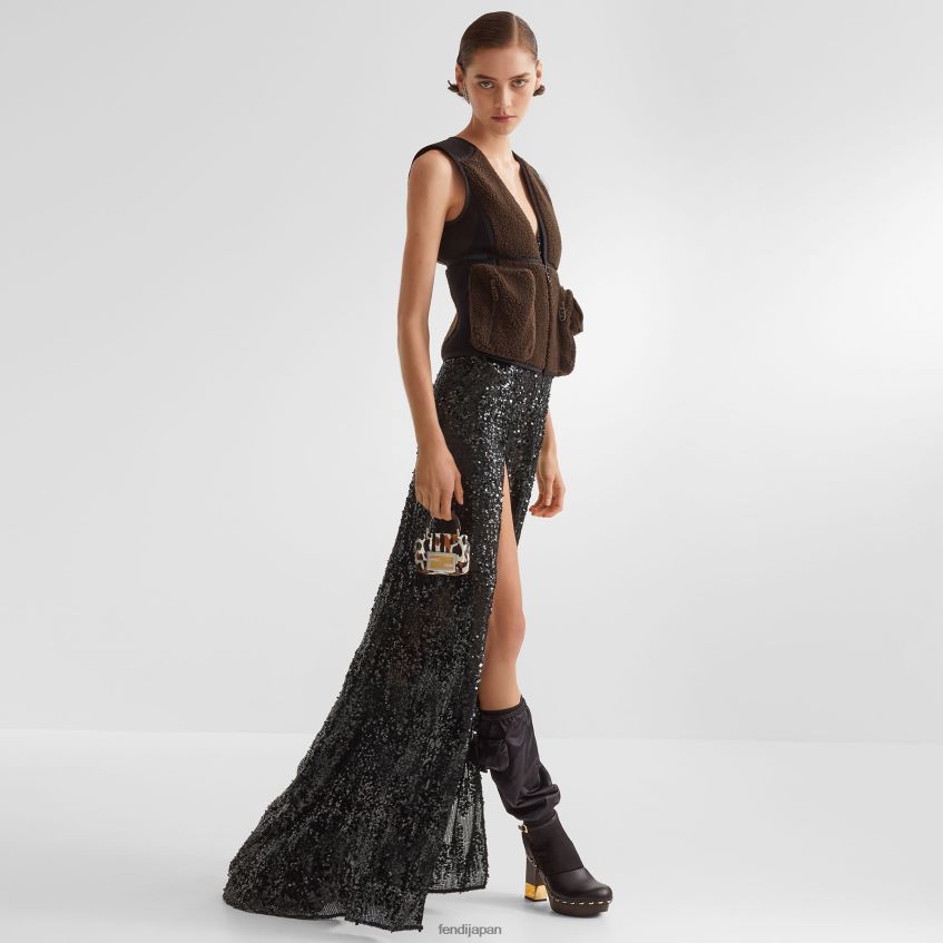 jp Fendi 女性 スパンコールとシフォンのドレス 黒 20L42T1184 衣服