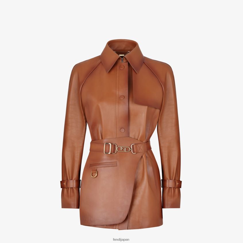 jp Fendi 女性 シェードエフェクト タン レザージャケット 茶色 20L42T1203 衣服