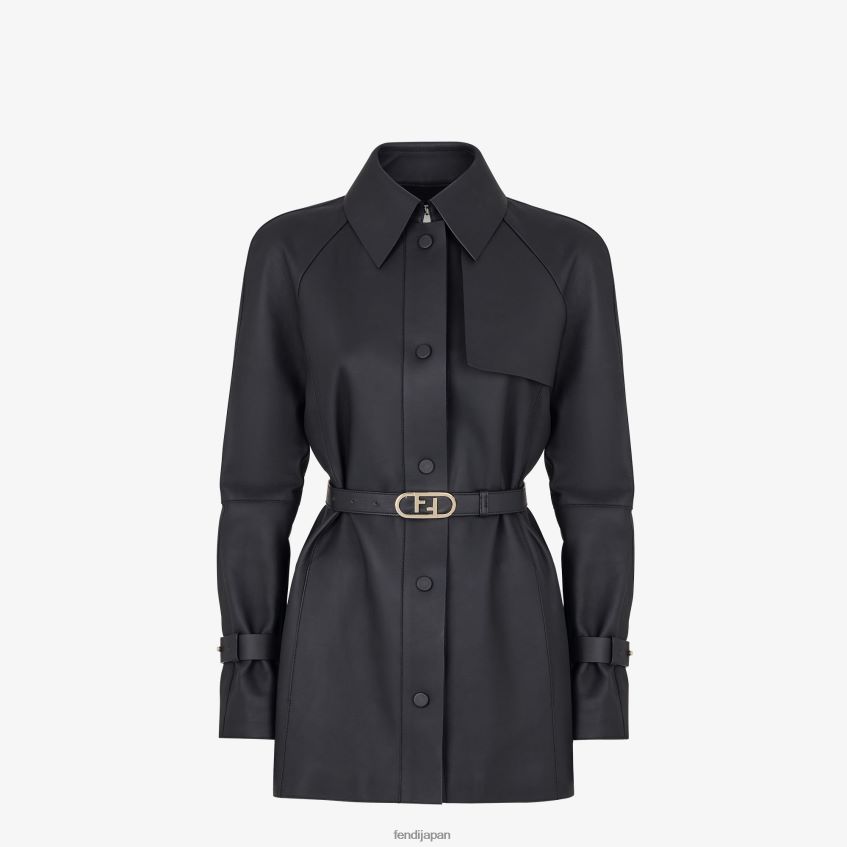 jp Fendi 女性 ワックスレザージャケット 黒 20L42T1208 衣服