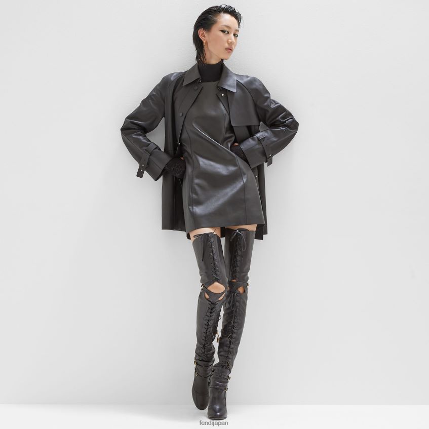 jp Fendi 女性 ワックスレザージャケット 黒 20L42T1208 衣服