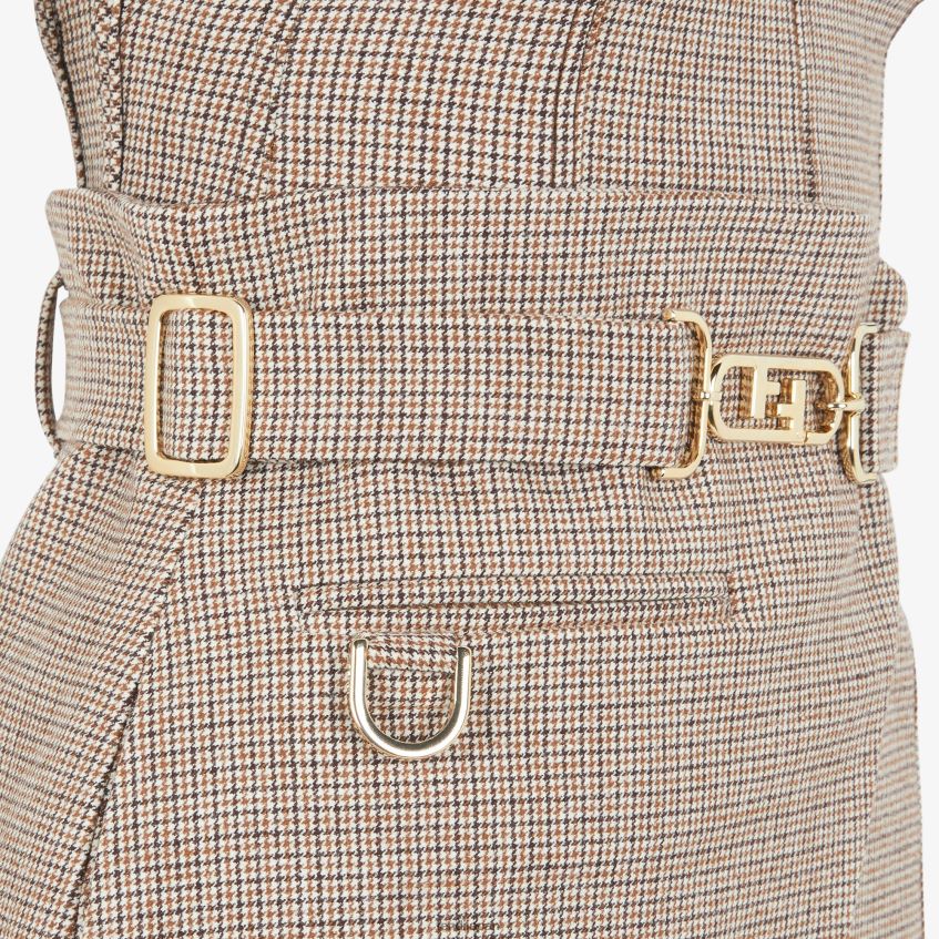 jp Fendi 女性 千鳥格子ウールドレス ベージュ 20L42T1223 衣服