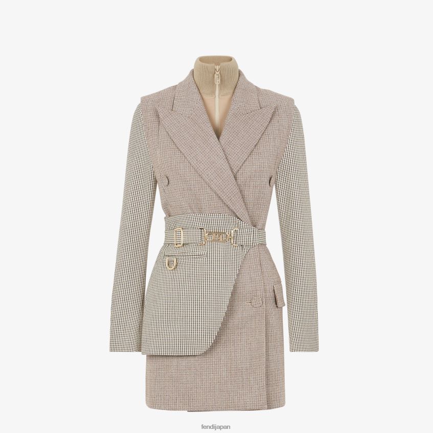 jp Fendi 女性 千鳥格子ウールジャケット ベージュ 20L42T1224 衣服