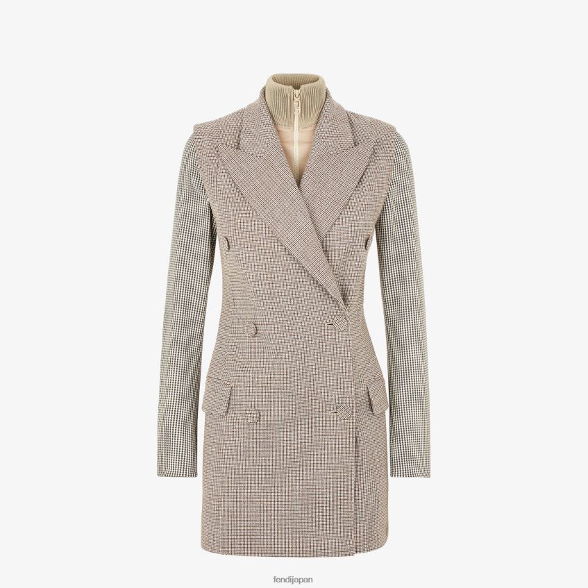 jp Fendi 女性 千鳥格子ウールジャケット ベージュ 20L42T1224 衣服