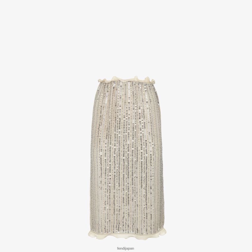 jp Fendi 女性 スパンコール刺繍付きスカート 銀 20L42T1254 衣服