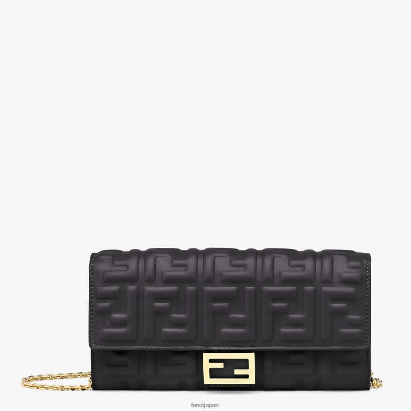 jp Fendi 女性 バゲット コンチネンタル チェーン付き ナッパレザー ウォレット 黒 20L42T1424 アクセサリー