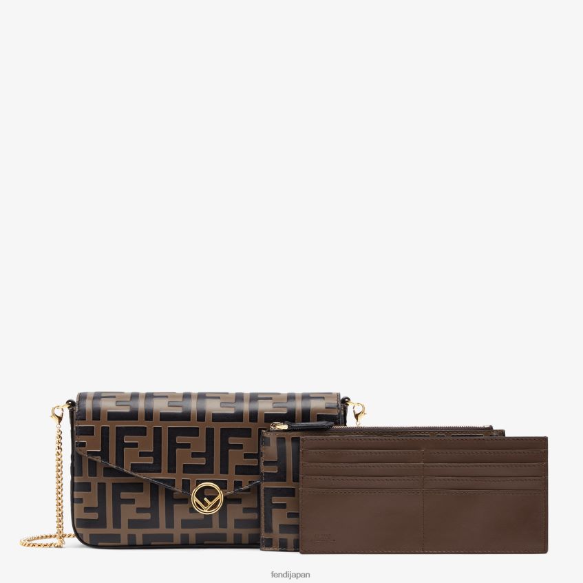 jp Fendi 女性 チェーン付きウォレット ポーチ付き レザー ミニバッグ 茶色 20L42T1477 アクセサリー