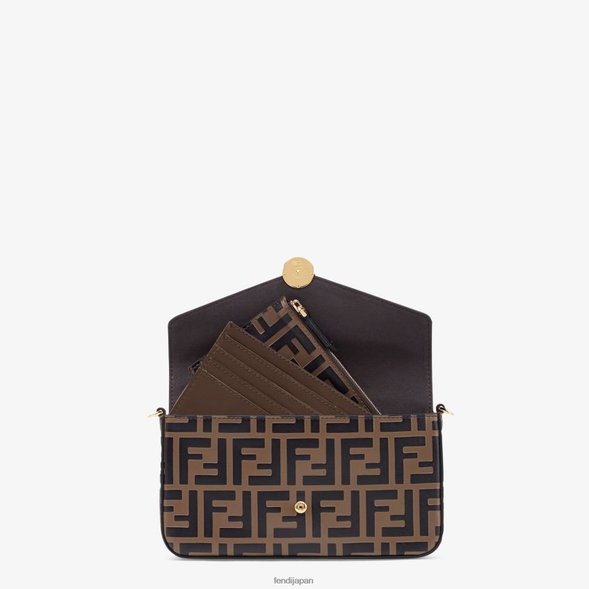 jp Fendi 女性 チェーン付きウォレット ポーチ付き レザー ミニバッグ 茶色 20L42T1477 アクセサリー