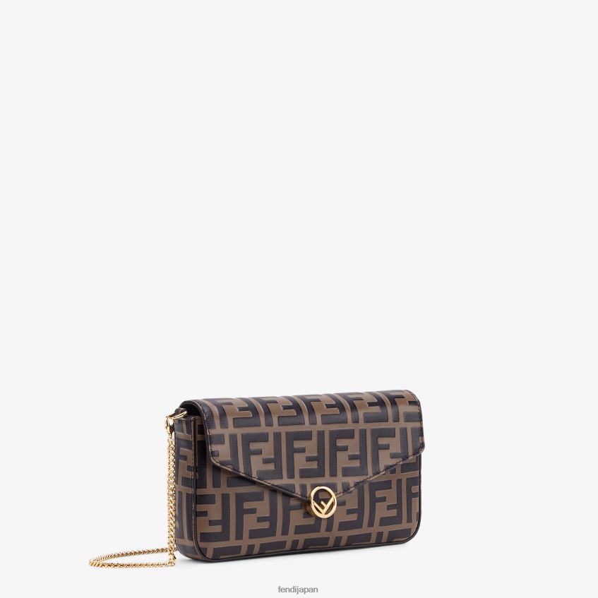jp Fendi 女性 チェーン付きウォレット ポーチ付き レザー ミニバッグ 茶色 20L42T1477 アクセサリー
