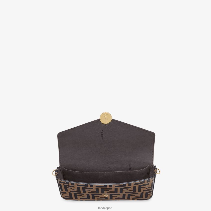 jp Fendi 女性 チェーン付きウォレット ポーチ付き レザー ミニバッグ 茶色 20L42T1477 アクセサリー