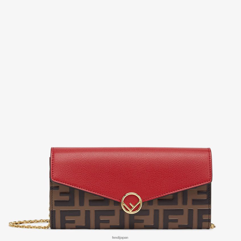 jp Fendi 女性 コンチネンタル チェーン付きレザーウォレット 赤 20L42T1597 アクセサリー