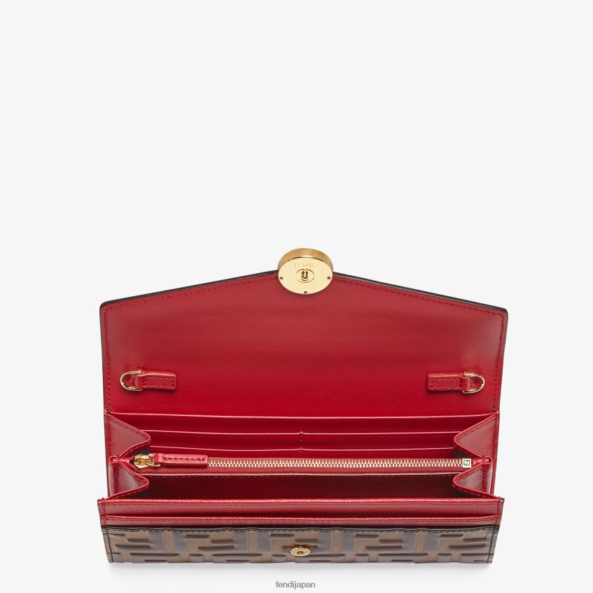 jp Fendi 女性 コンチネンタル チェーン付きレザーウォレット 赤 20L42T1597 アクセサリー