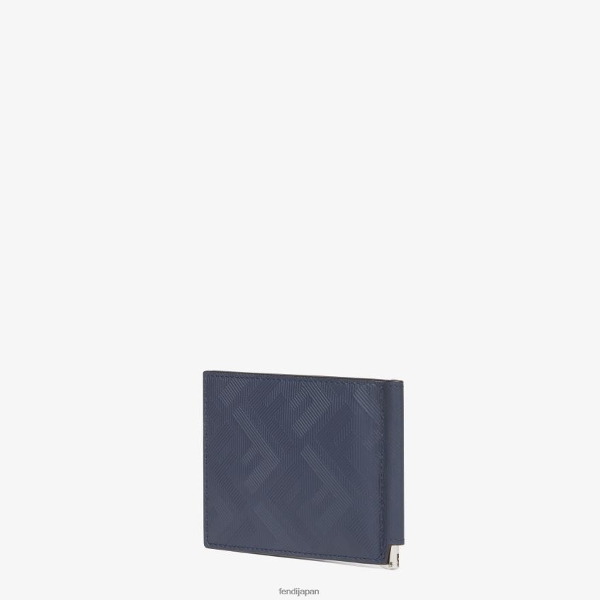 jp Fendi 男性 革製マネークリップ 青 20L42T2651 アクセサリー