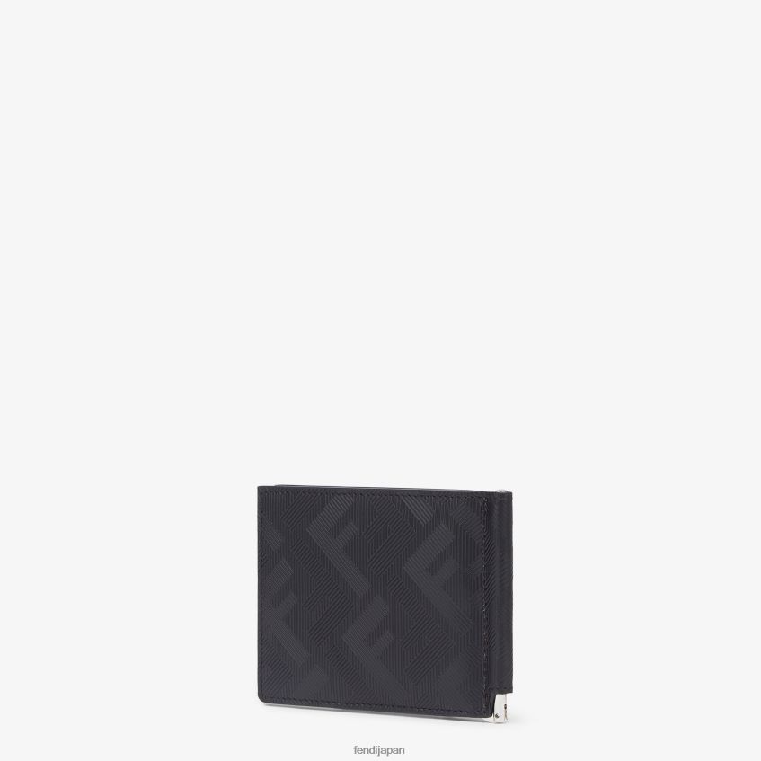 jp Fendi 男性 革製マネークリップ 黒 20L42T2655 アクセサリー