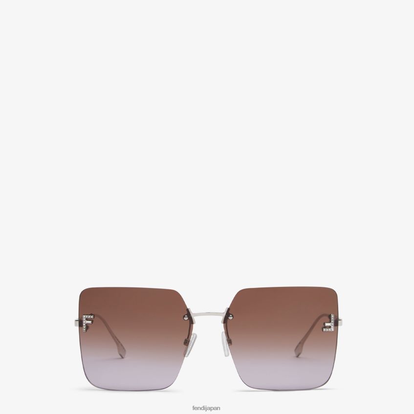 jp Fendi 女性 ツートンカラーのグラデーションレンズを備えたパラジウムメタルサングラス 銀 20L42T279 アクセサリー