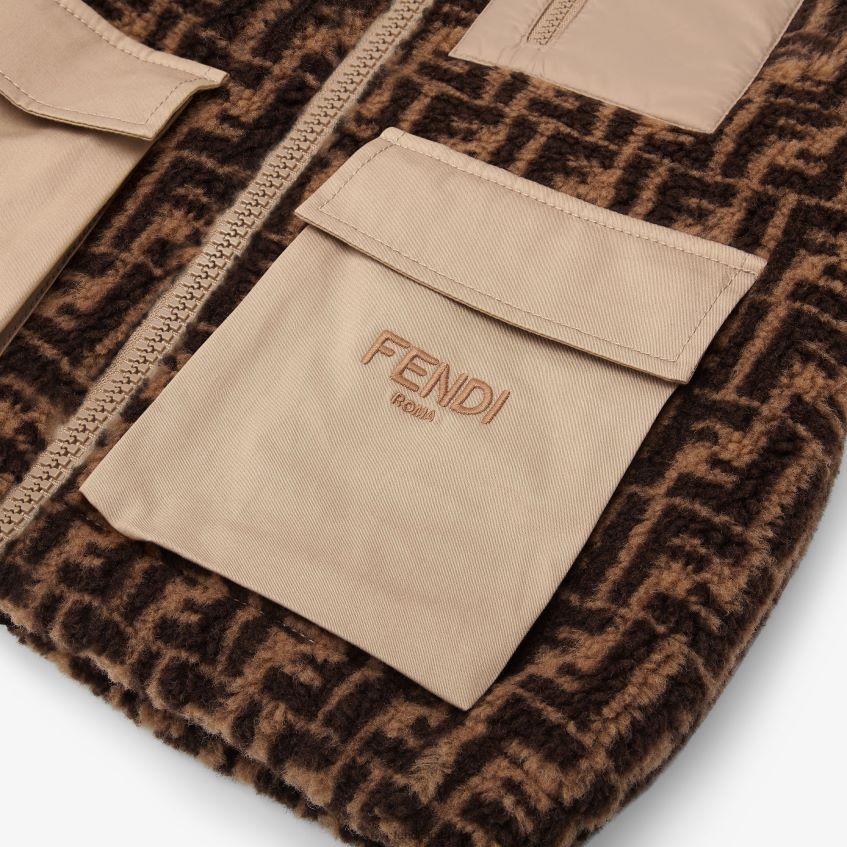jp Fendi 子供たち ロゴ入りウールブレンド＆ギャバジンジュニアテディベアジャケット ファッション 20L42T2959 衣服