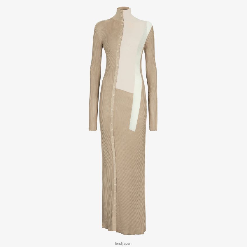 jp Fendi 女性 シルクとビスコースのドレス ベージュ 20L42T953 衣服
