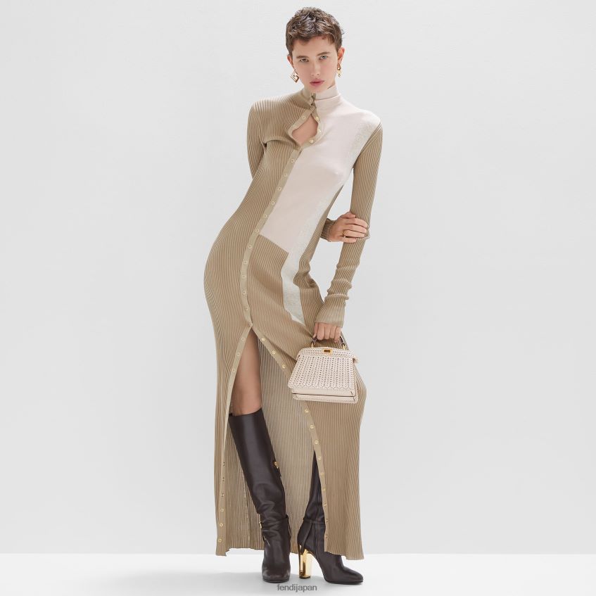jp Fendi 女性 シルクとビスコースのドレス ベージュ 20L42T953 衣服