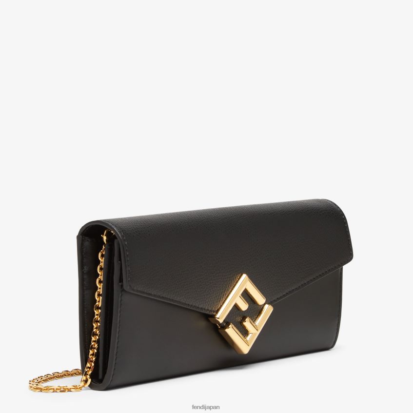 jp Fendi 女性 FF ダイヤモンド コンチネンタル チェーン付きレザーウォレット 黒 20L42T1464 アクセサリー